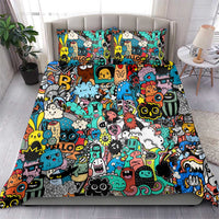 Happy Doodle Monsters Sticker Bomb Bedding Set Funny Graffiti Style Cartoon