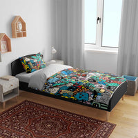 Happy Doodle Monsters Sticker Bomb Bedding Set Funny Graffiti Style Cartoon