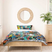 Happy Doodle Monsters Sticker Bomb Bedding Set Funny Graffiti Style Cartoon