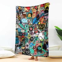 Happy Doodle Monsters Sticker Bomb Blanket Funny Graffiti Style Cartoon