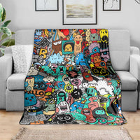 Happy Doodle Monsters Sticker Bomb Blanket Funny Graffiti Style Cartoon