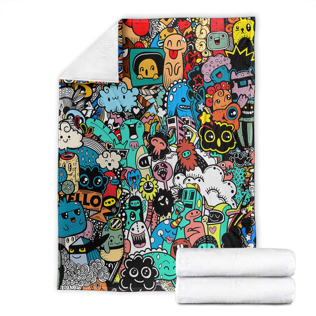 Happy Doodle Monsters Sticker Bomb Blanket Funny Graffiti Style Cartoon