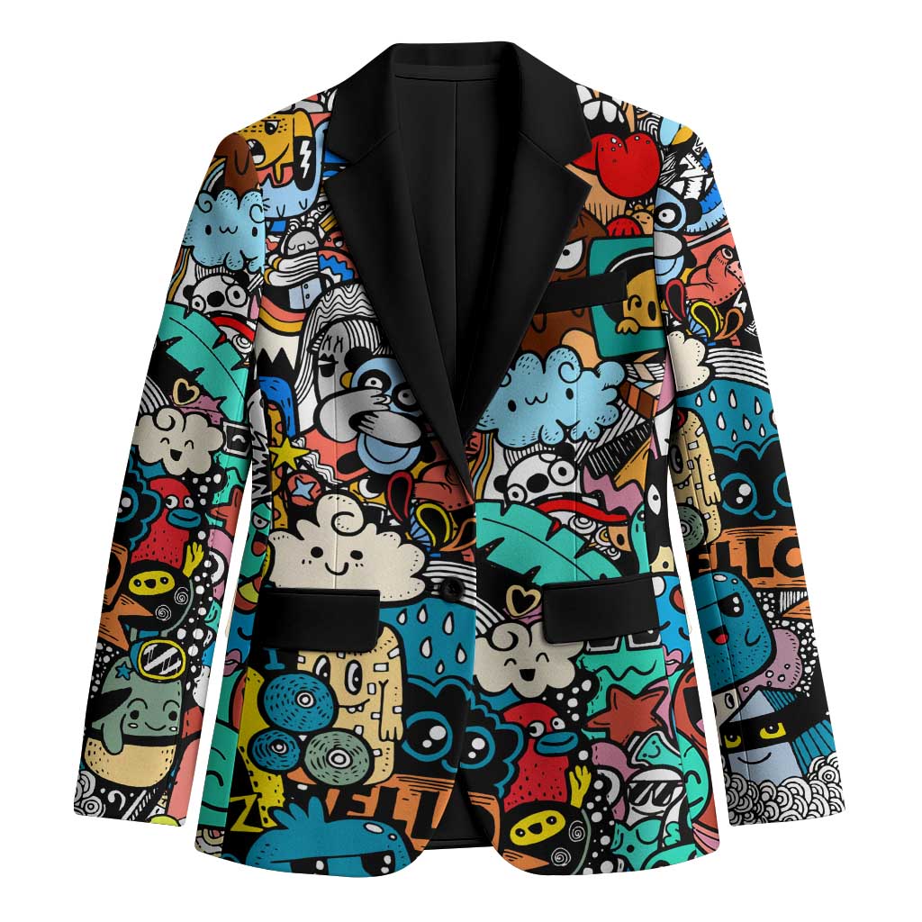 Happy Doodle Monsters Sticker Bomb Blazer Funny Graffiti Style Cartoon