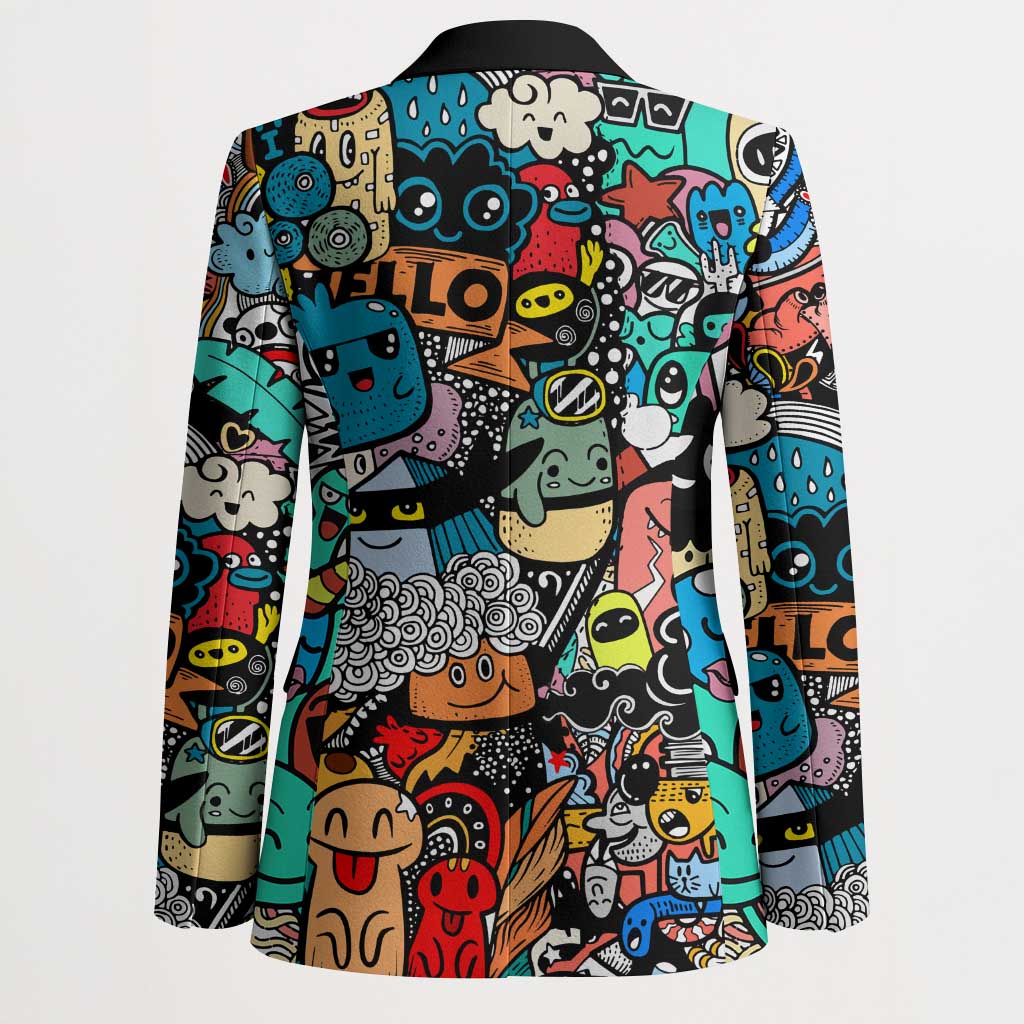 Happy Doodle Monsters Sticker Bomb Blazer Funny Graffiti Style Cartoon