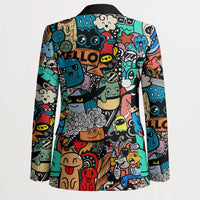 Happy Doodle Monsters Sticker Bomb Blazer Funny Graffiti Style Cartoon