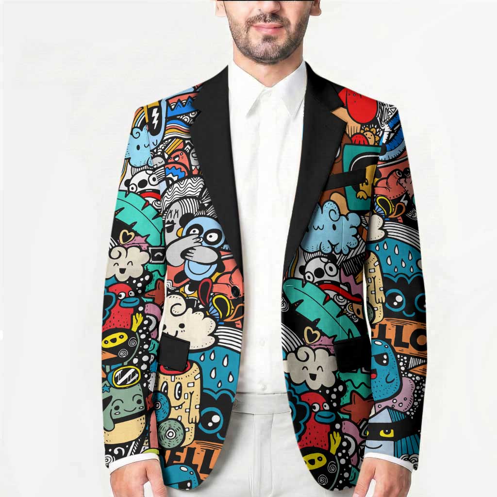 Happy Doodle Monsters Sticker Bomb Blazer Funny Graffiti Style Cartoon