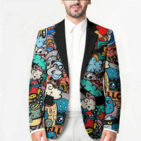 Happy Doodle Monsters Sticker Bomb Blazer Funny Graffiti Style Cartoon