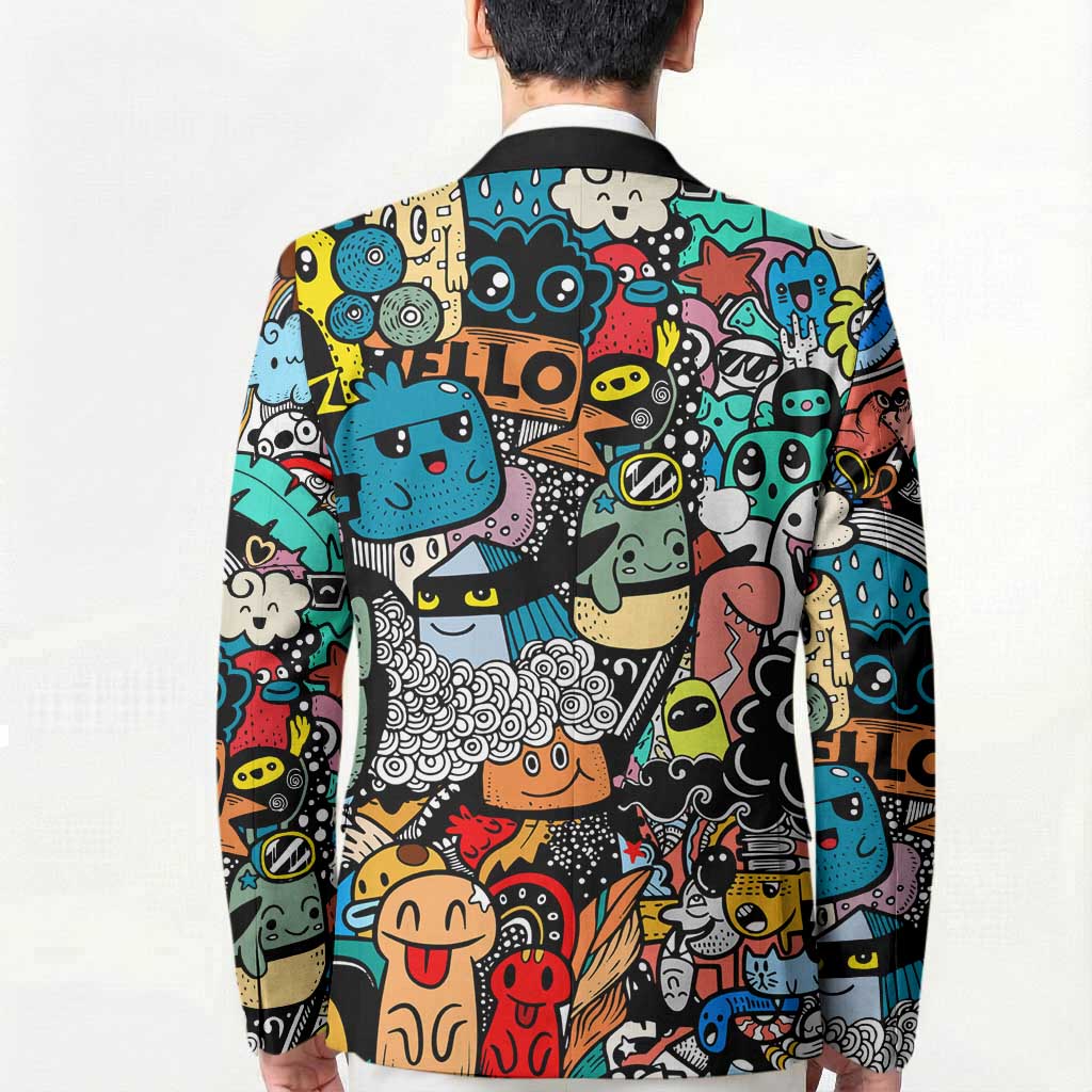 Happy Doodle Monsters Sticker Bomb Blazer Funny Graffiti Style Cartoon