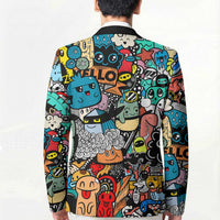 Happy Doodle Monsters Sticker Bomb Blazer Funny Graffiti Style Cartoon
