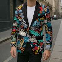 Happy Doodle Monsters Sticker Bomb Blazer Funny Graffiti Style Cartoon