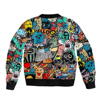 Happy Doodle Monsters Sticker Bomb Bomber Jacket Funny Graffiti Style Cartoon