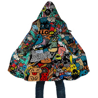 Happy Doodle Monsters Sticker Bomb Cloak Funny Graffiti Style Cartoon