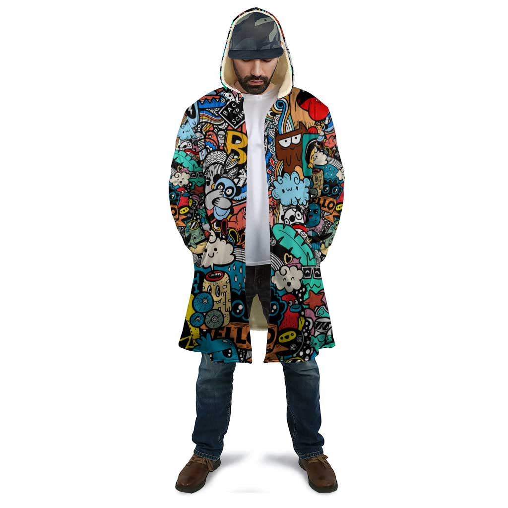 Happy Doodle Monsters Sticker Bomb Cloak Funny Graffiti Style Cartoon