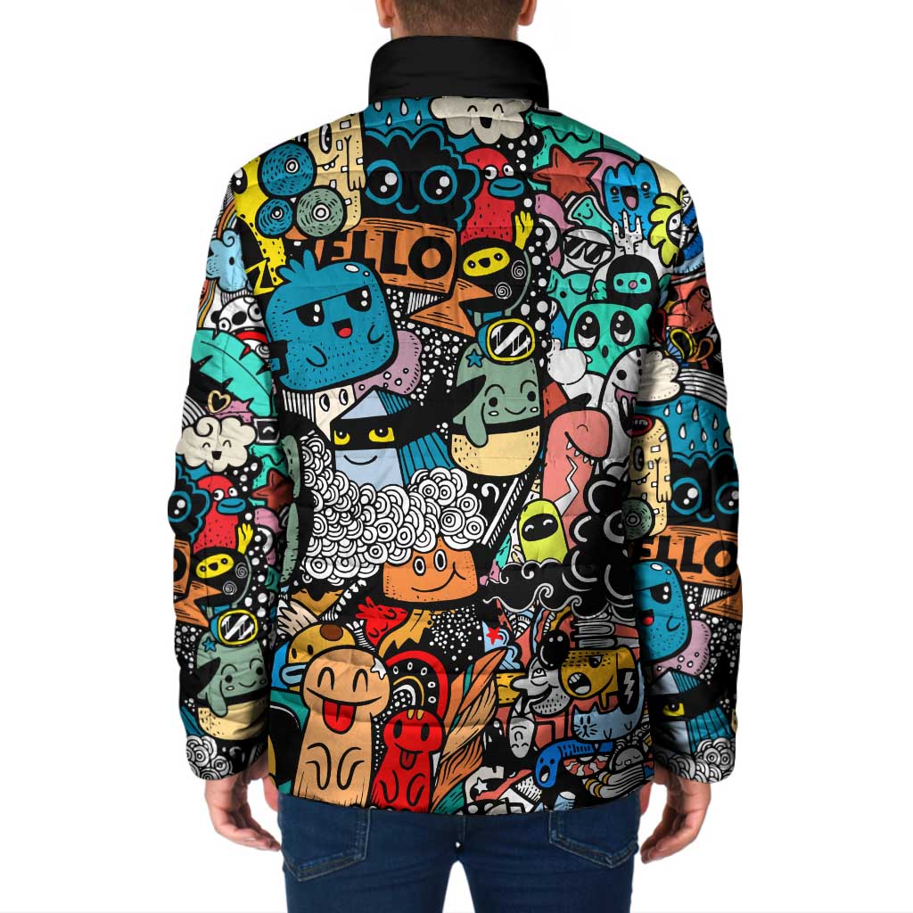 Happy Doodle Monsters Sticker Bomb Padded Jacket Funny Graffiti Style Cartoon