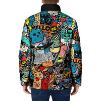 Happy Doodle Monsters Sticker Bomb Padded Jacket Funny Graffiti Style Cartoon