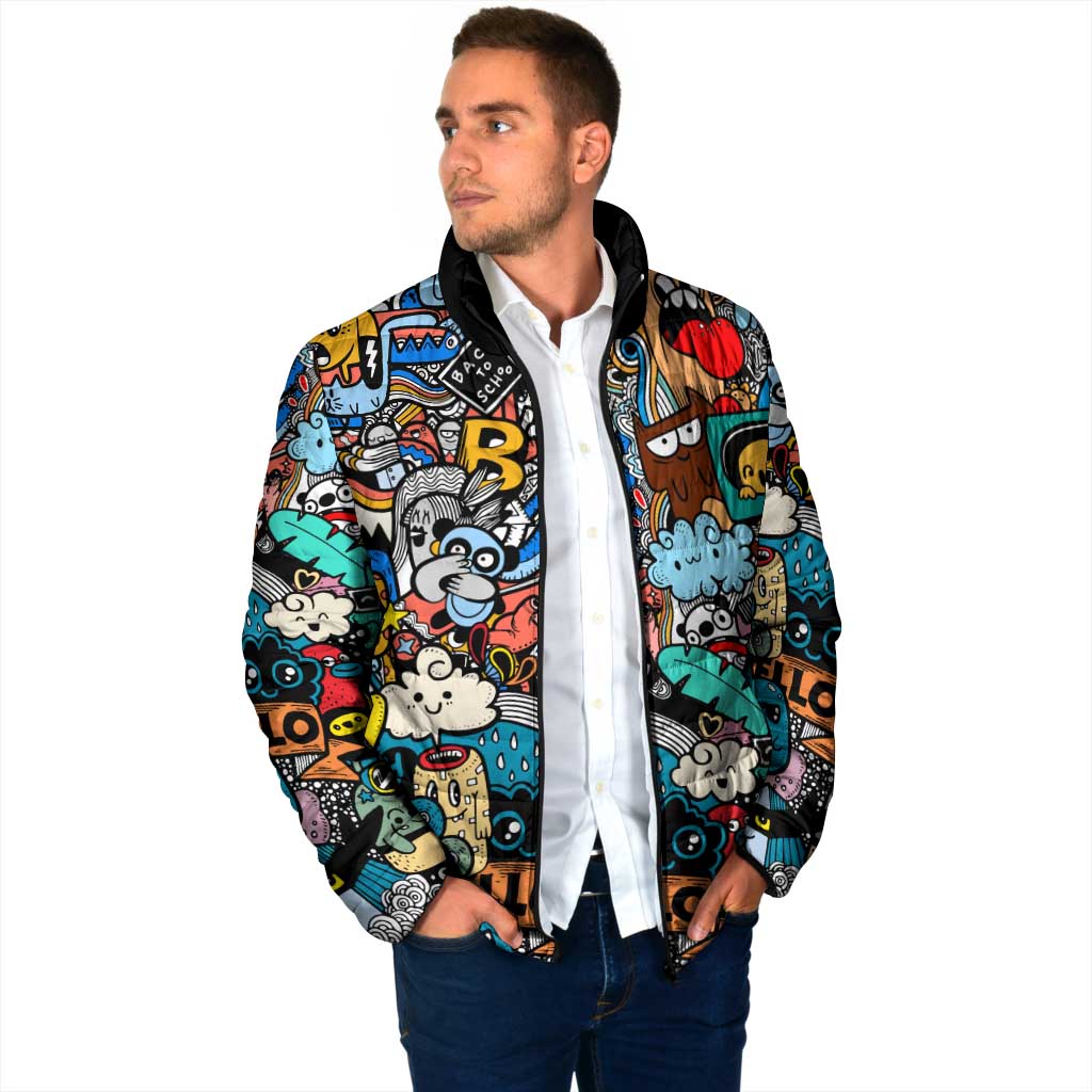 Happy Doodle Monsters Sticker Bomb Padded Jacket Funny Graffiti Style Cartoon