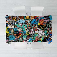 Happy Doodle Monsters Sticker Bomb Tablecloth Funny Graffiti Style Cartoon