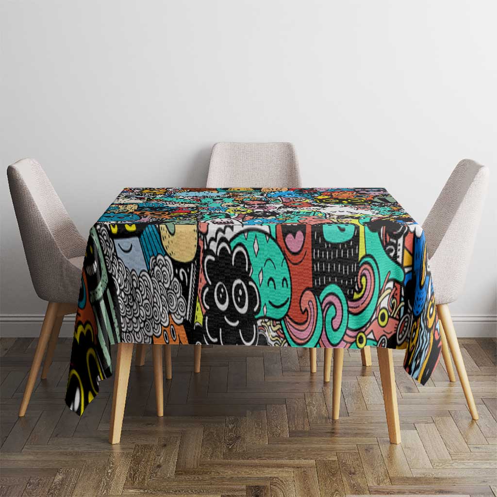 Happy Doodle Monsters Sticker Bomb Tablecloth Funny Graffiti Style Cartoon