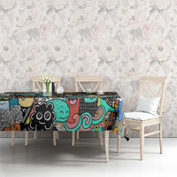 Happy Doodle Monsters Sticker Bomb Tablecloth Funny Graffiti Style Cartoon