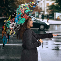 Happy Doodle Monsters Sticker Bomb Umbrella Funny Graffiti Style Cartoon