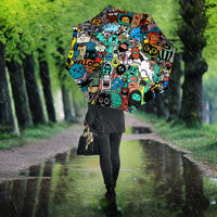 Happy Doodle Monsters Sticker Bomb Umbrella Funny Graffiti Style Cartoon