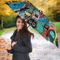 Happy Doodle Monsters Sticker Bomb Umbrella Funny Graffiti Style Cartoon