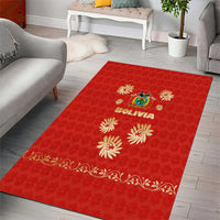 Bolivia National Emblem Area Rug with Floral Pattern and Red Folk Design