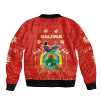 Bolivia National Emblem Bomber Jacket with Floral Pattern and Red Folk Design