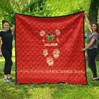 Bolivia National Emblem Quilt with Floral Pattern and Red Folk Design