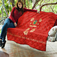 Bolivia National Emblem Quilt with Floral Pattern and Red Folk Design