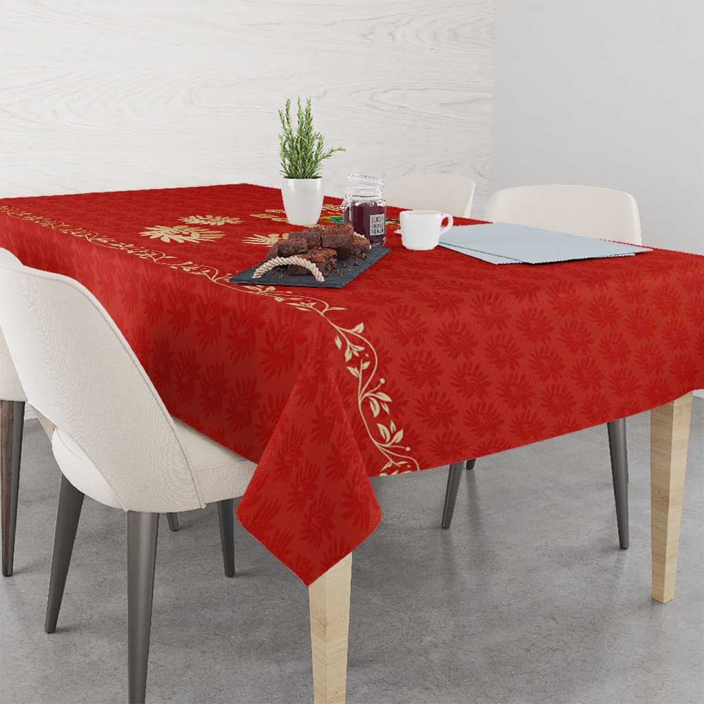 Bolivia National Emblem Tablecloth with Floral Pattern and Red Folk Design
