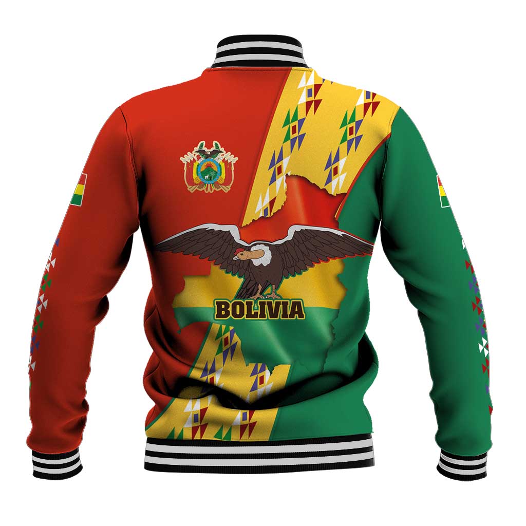 Bolivia Flag Color Baseball Jacket with National Crest, Andean Pattern and Condor Graphic