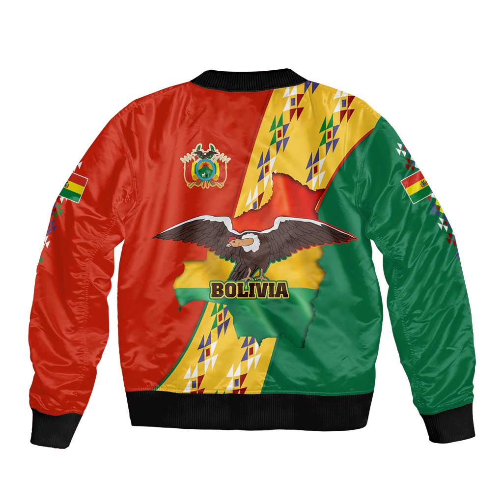 Bolivia Flag Color Bomber Jacket with National Crest, Andean Pattern and Condor Graphic