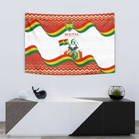 Bolivia Independence Day wall tapestry showing flag wavy stripes and central coat of arms