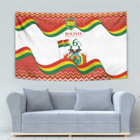 Bolivia Independence Day wall tapestry with Bolivia text, shield, and waving flag bands