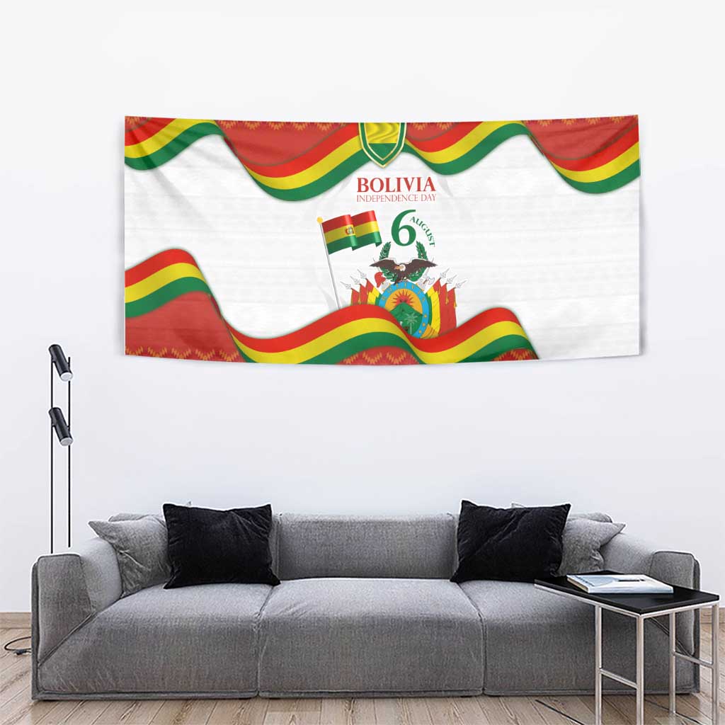 Bolivia Independence Day wall tapestry with flag colors and central shield and numeral 6