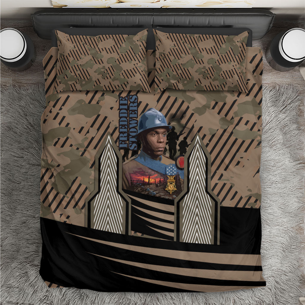 Freddie Stowers African American Bedding Set Medal Of Honor Red Hand - Military Camouflage Striped World War I
