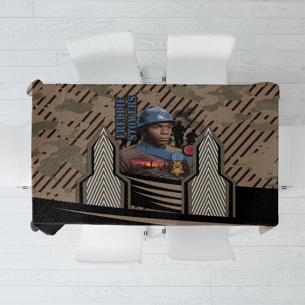 Freddie Stowers African American Tablecloth Medal Of Honor Red Hand - Military Camouflage Striped World War I