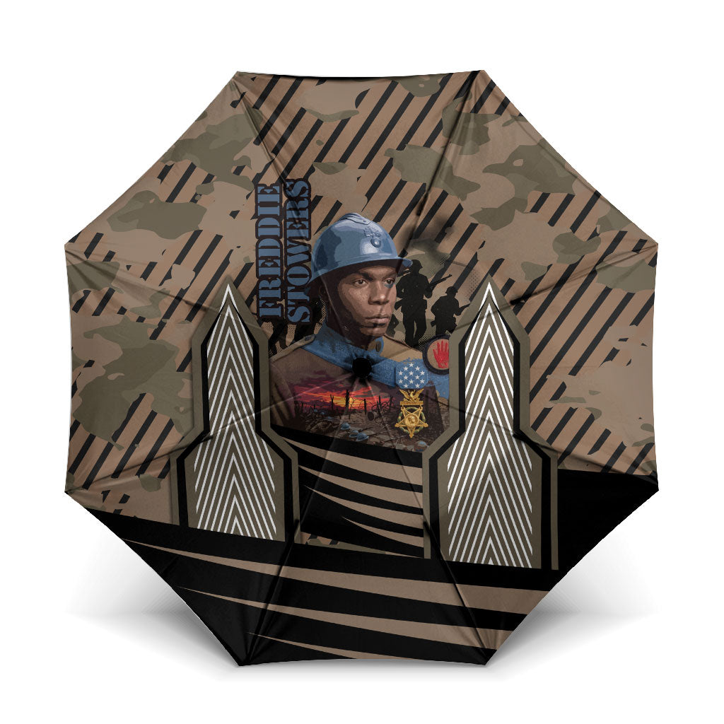 Freddie Stowers African American Umbrella Medal Of Honor Red Hand - Military Camouflage Striped World War I