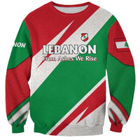 Unisex multicolor crewneck sweatshirt with Lebanon text and “From Ashes We Rise”