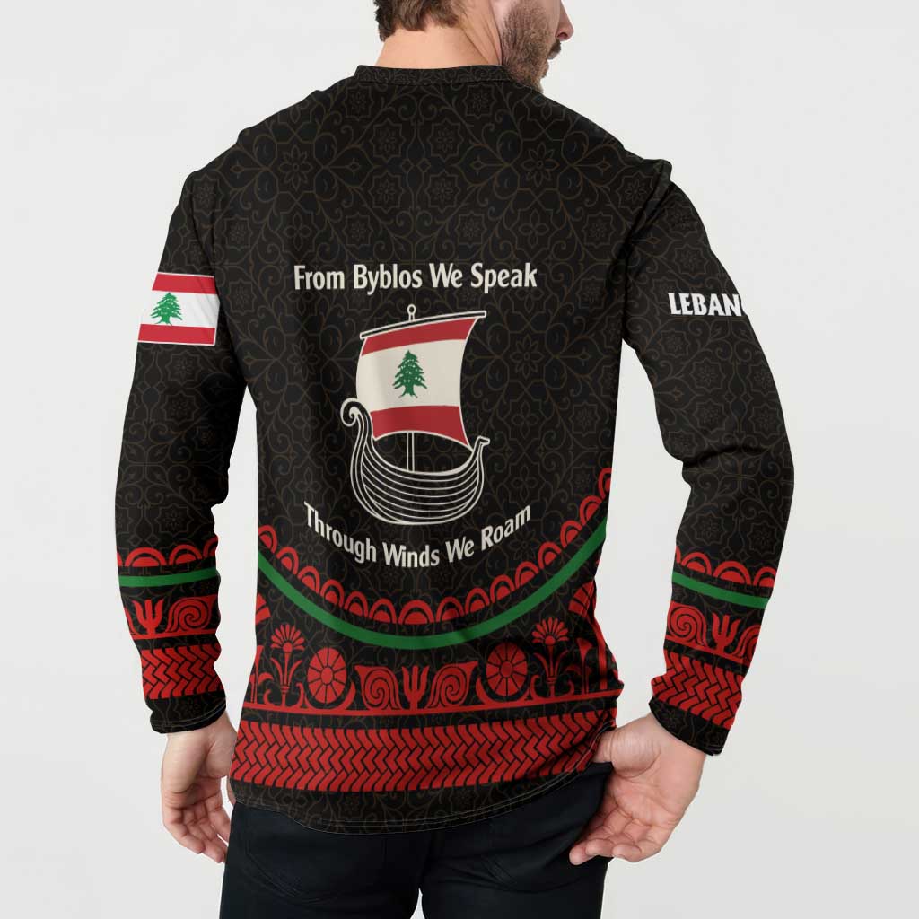 Lebanon Phoenician Ship Button Sweatshirt with Byblos Heritage and Cedar Sail Design