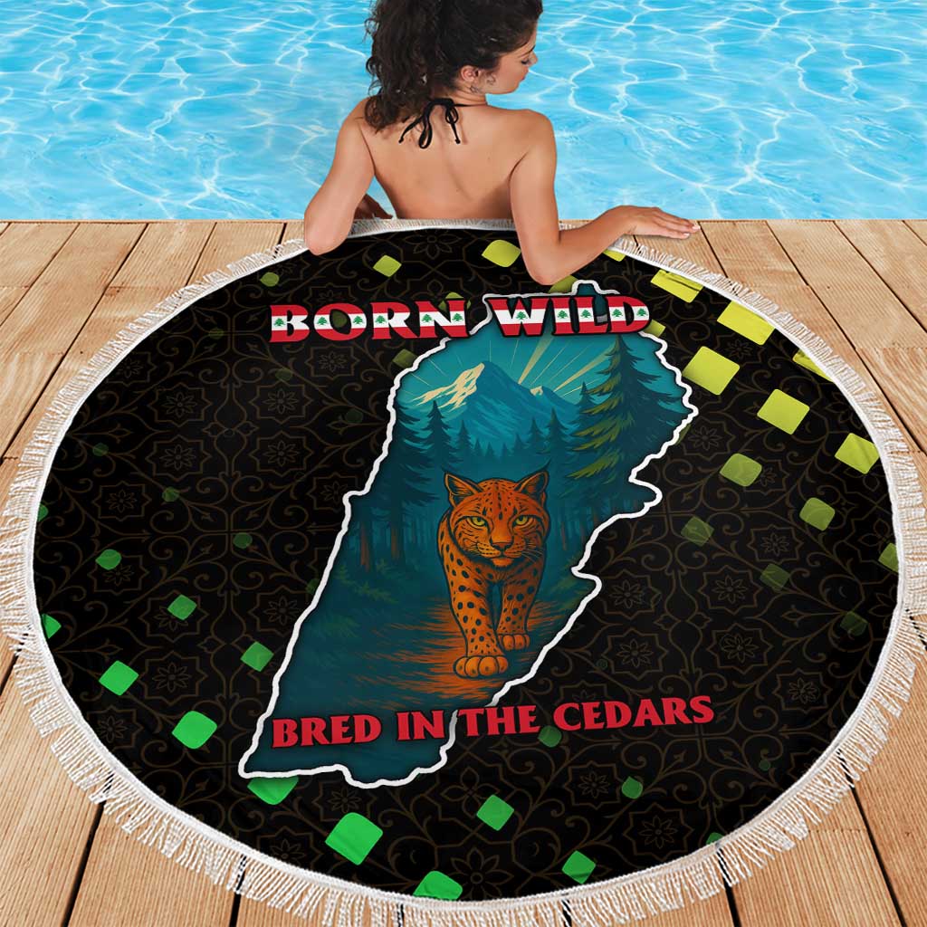 Lebanon Wild Cedar Forest Beach Blanket with Leopard and National Map Design