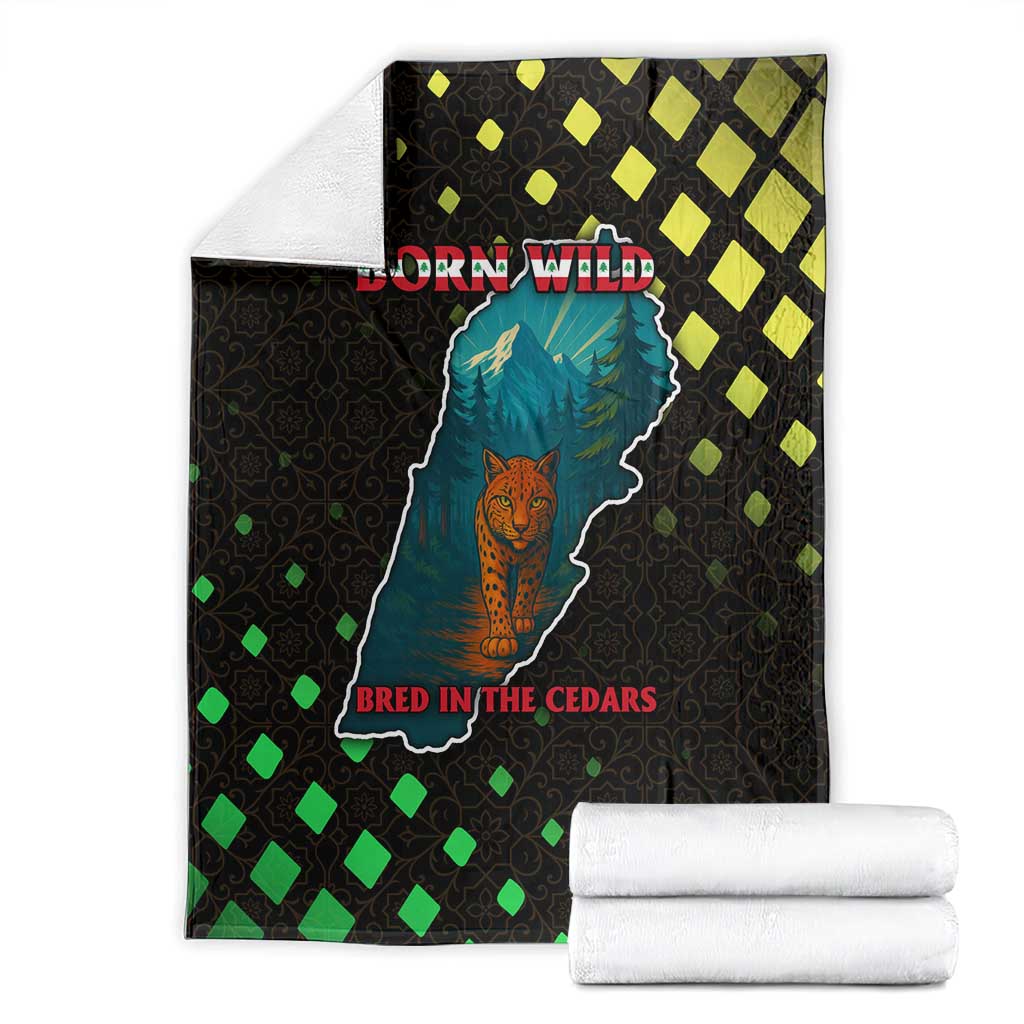 Lebanon Wild Cedar Forest Blanket with Leopard and National Map Design