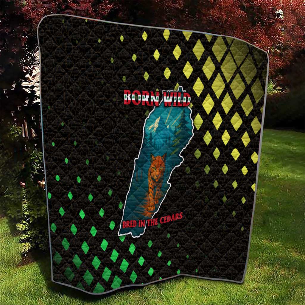 Lebanon Wild Cedar Forest Quilt with Leopard and National Map Design