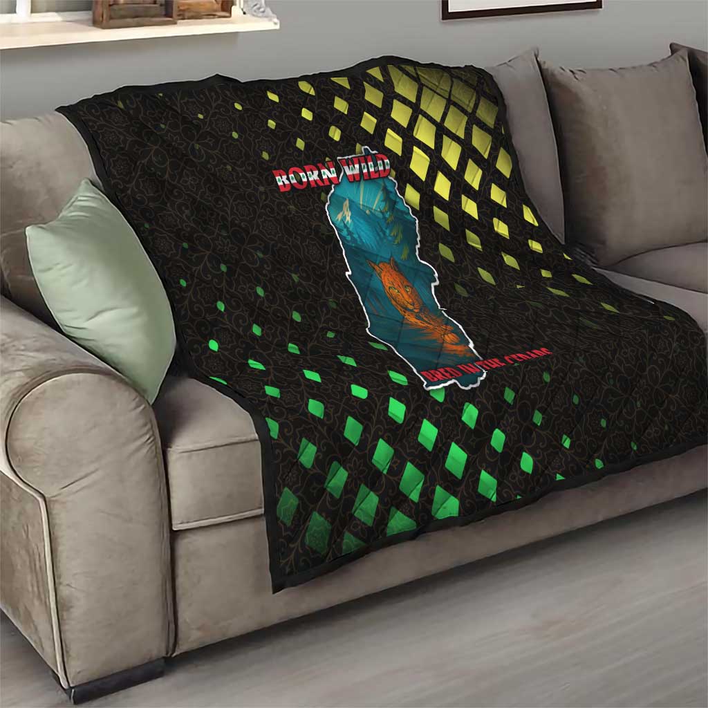 Lebanon Wild Cedar Forest Quilt with Leopard and National Map Design