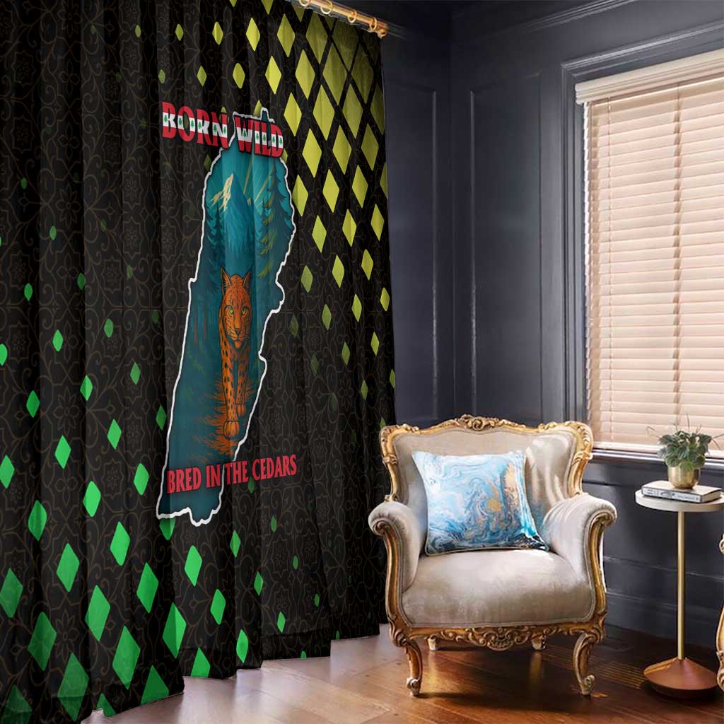 Lebanon Wild Cedar Forest Window Curtain with Leopard and National Map Design