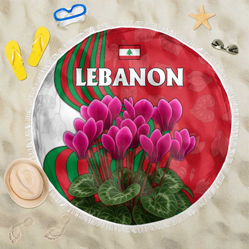 Lebanon Cyclamen Flower Beach Blanket with Patriotic Colors and Inspirational Quote