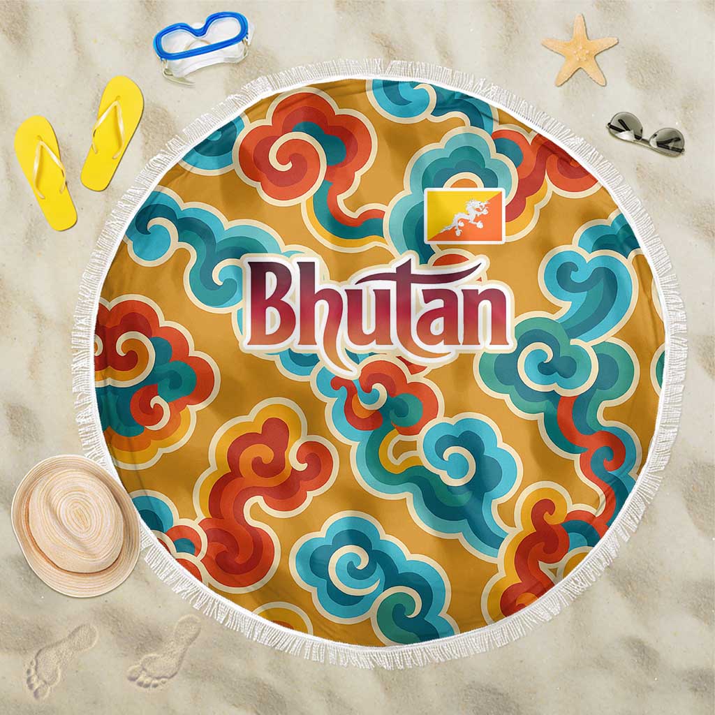 Bhutan Dragon Beach Blanket with Traditional Cloud Motif in Vibrant Himalayan Colors