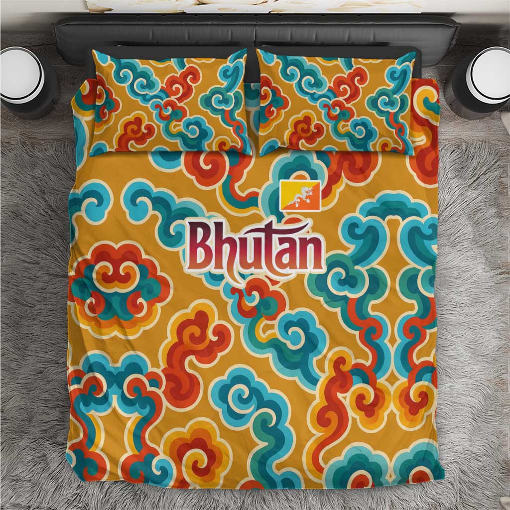 Bhutan Dragon Bedding Set with Traditional Cloud Motif in Vibrant Himalayan Colors