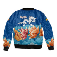 Bhutan Lotus Blossom Bomber Jacket with White Dragon and Sacred Cloud Harmony